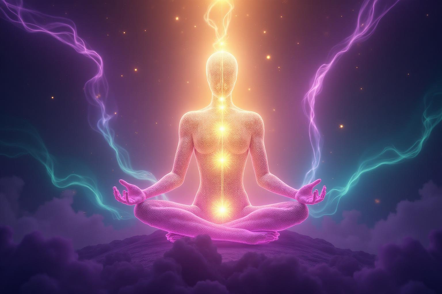 Holistic energy integration glowed with bright purples